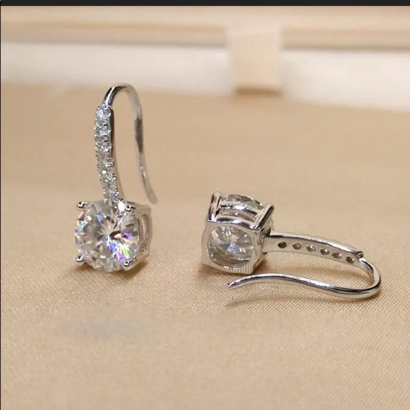 .925 Sterling Silver White Sapphire Drop Earrings - Picture 4 of 9